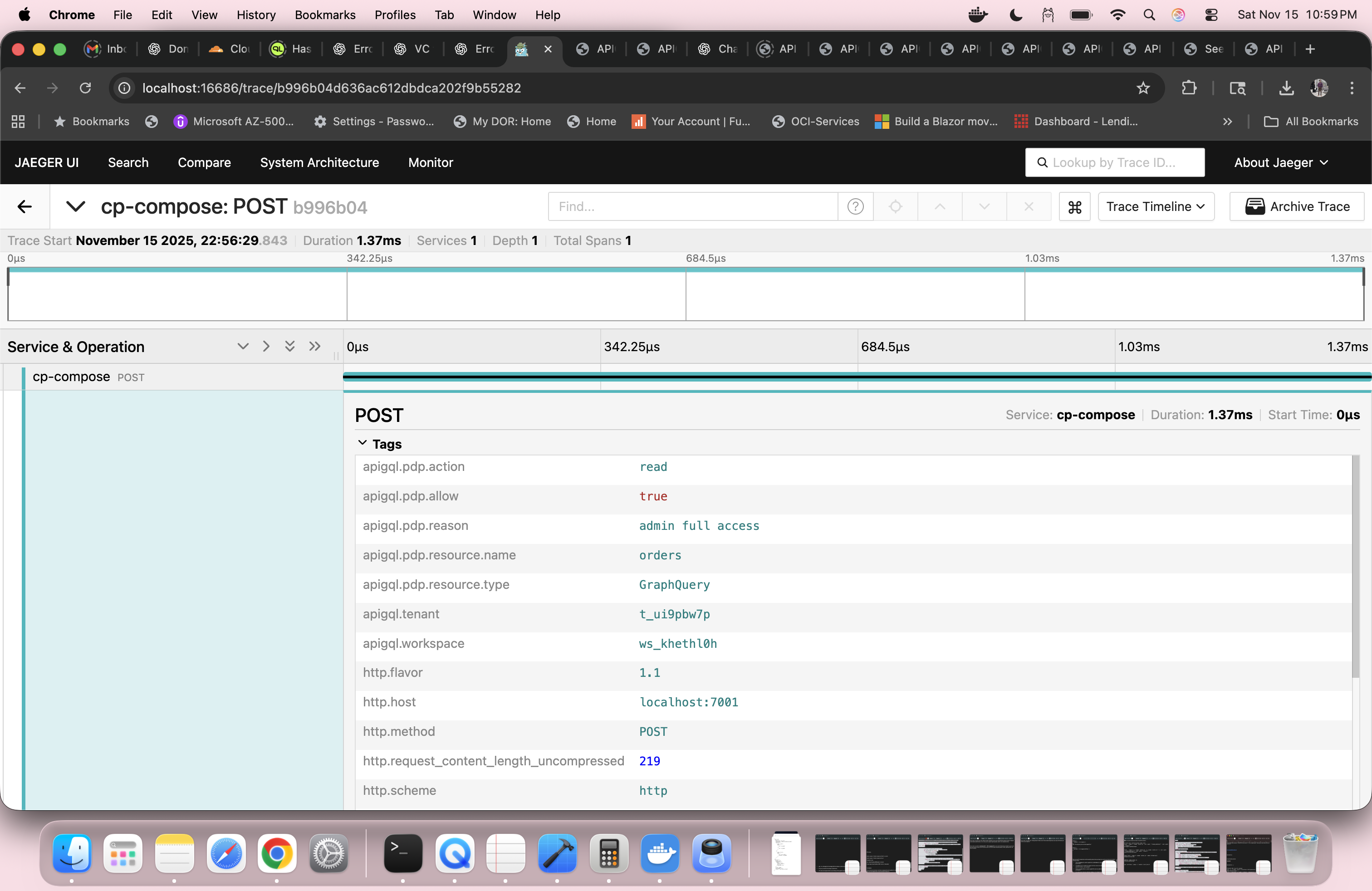 PDP decision tags embedded in Jaeger span fields